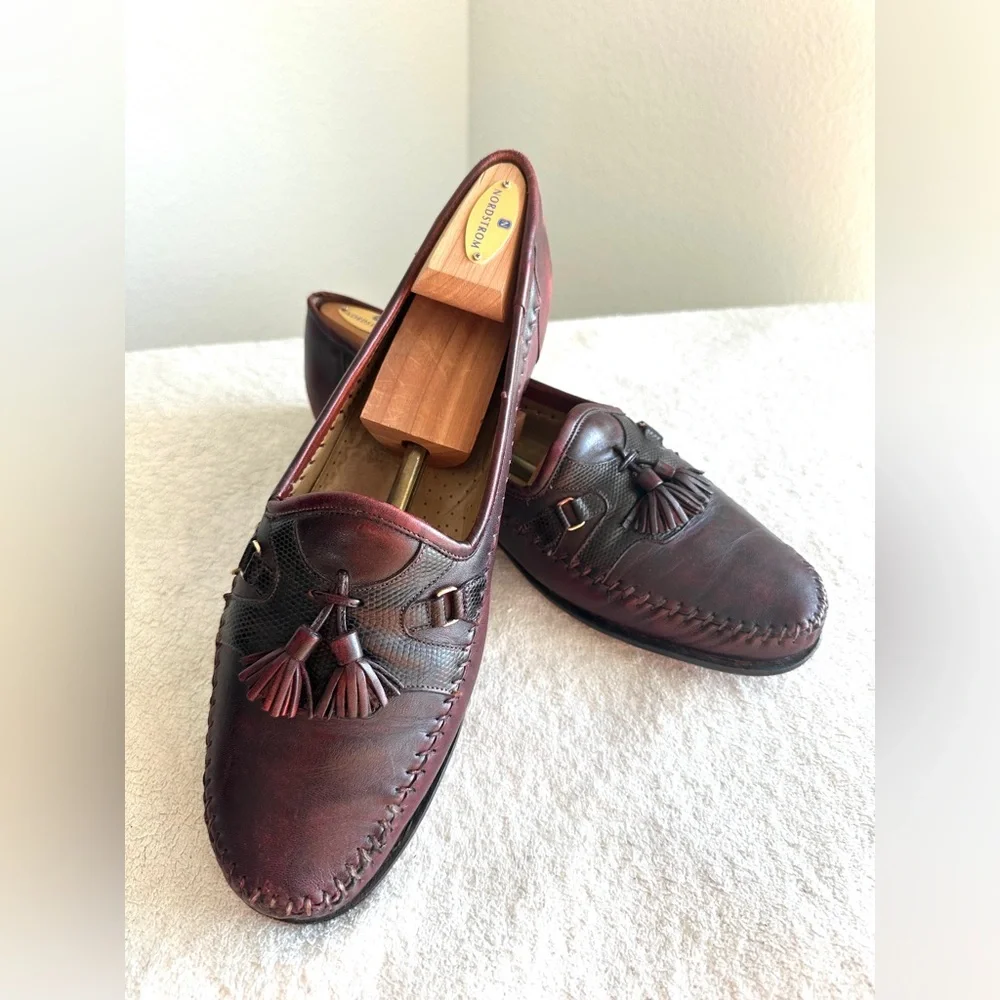 Santoni Men’s tassel loafer braided‎ leather Burgundy size 11 D Italy